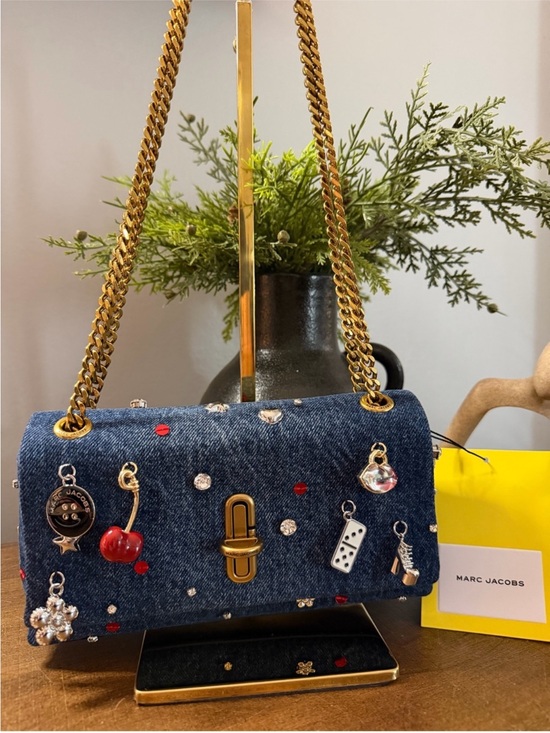 Marc Jacobs Handbags - Marc Jacobs Denim Shoulder Bag with Gold Chain and Charm Embellishments - Blue